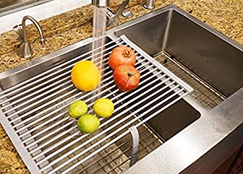 【中古】【輸入品・未使用】Stainless Steel Roll-up Folding Drying Rack Colander 20.5%ダブルクォーテ% X 12.5%ダブルクォーテ% Wide w/ Built on Hook and Loop Fastening Rack Ti