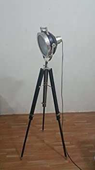 【中古】【インポート品・未当て嵌める】Collectibel腹積もり者Hand Madeアンティーク床探照灯\u0026三脚立ち会い場照明ランプ