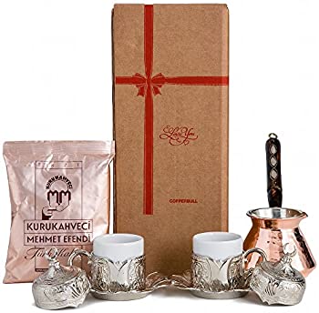 【中古】【輸入品・未使用】CopperBull Thickest Copper Turkish Greek Coffee Pot with Heavy Duty Cups Saucers & Coffee Set for 2 (Silver) by CopperBull|スカイマーケットプラス
