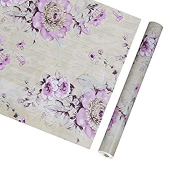 【中古】【輸入品・未使用】Yifely ヴィンテージパープル 牡丹 自己粘着キッチンシェルフ引き出しライナー 耐湿PVCマット 45x300cm
