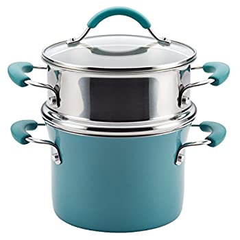 【中古】【インポート品・未当て嵌める】レイチェル 線 Cucina 捉え所のない エナメル テフロン工業 マルチ鍋 / 蒸し器 書き割り 、 3 クオート、 アガベ 青