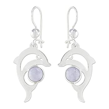 【中古】【輸入品・未使用】NOVICA ラベンダー翡翠と.925スターリングシルバー ドルフィン ダングルピアス ライラック・ドルフィン