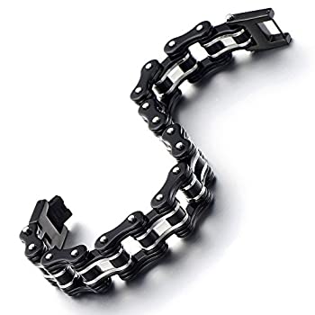 【中古】【輸入品・未使用】Masculineのメンズバイクチェーンブレスレットステンレススチールシルバーブラックツートンカラー高光沢 10,502円