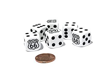 【中古】【輸入品・未使用】Set of 6 Route 66 16mm D6 Round Edged Koplow Dice - White with Black Pips by Koplow Games [並行輸入品]
