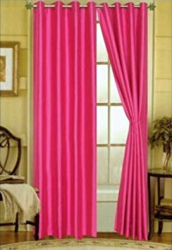 【中古】【輸入品・未使用】2 Piece Solid Hot Pink Faux Silk Grommet Curtain Panel 58 by 84 Inch by Qutain Linen [並行輸入品]