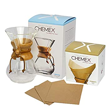 【中古】【輸入品・未使用】[ケメックス] CHEMEX コーヒーメーカーセット マシンメイド 6カップ用 +フィルターペーパー ナチュラル(無漂白タイプ） 四角タイプ 100枚入り [｜スカイマーケットプラス