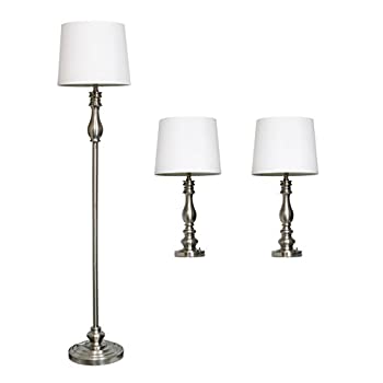 【中古】【輸入品・未使用】Elegant Designs LC1015-BST Three Pack Lamp Set (2 Table Lamps%ｶﾝﾏ% 1 Floor Lamp)%ｶﾝﾏ% Brushed Steel [並行輸入品]
