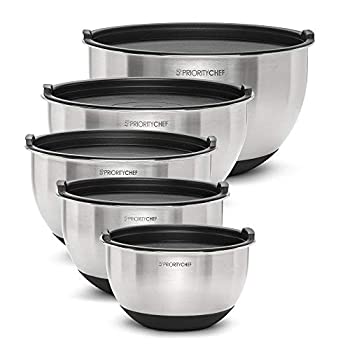 【中古】【輸入品・未使用】PriorityChef 5 Piece Mixing Bowls With Non Slip Silicone Bottom%ｶﾝﾏ% Stainless Steel With Lids Included%ｶﾝﾏ% Stackable For Easy Storage