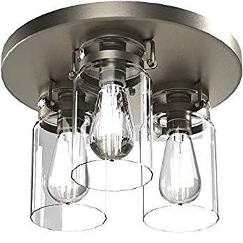 【中古】【輸入品・未使用】Kichler 42891NI Brinley フラッシュマウント 白熱灯3個 合計225ワット ブラッシュドニッケル