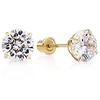 【中古】【輸入品・未使用】Art and Molly Women\'s 14K Yellow Gold Cubic Zirconia Stud Earrings With Screw Backs (6Mm)