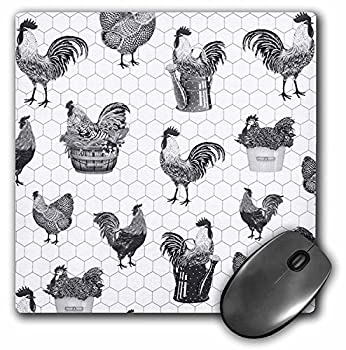 【中古】【輸入品・未使用】3dRose LLC 8 x 8 x 0.25 Inches Country Roosters in Black and White Mouse Pad (mp_61791_1) [並行輸入品]