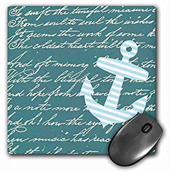 3dRose LLC 8 x 8 x 0.25 Inches Mouse Pad%カンマ% Turquoise Anchor with Teal Blue Background and Handwriting Trendy Striped Sailor Nautical