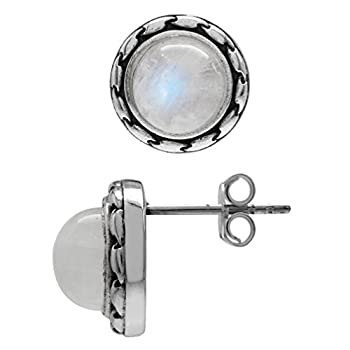 【中古】【輸入品・未使用】Silvershake 8mm ナチュラルラウンドシェイプムーンストーン 925スターリングシルバー スタッドピアス