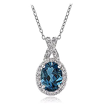 【中古】【輸入品・未使用】GemStar USA スターリングシルバー ロンドンブルー&ホワイトトパーズ Xとオーバルネックレス
