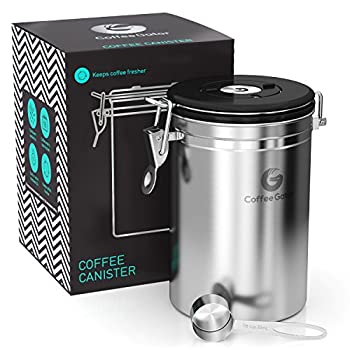 【中古】【インポート品・未当て嵌める】Coffee Gator コーヒーキャニスター 1910ml（しろがね色）保護すること入れもの ステンレス鋼製 密封弁膜・逢い引き見せびらかす文字盤・測りさじ付