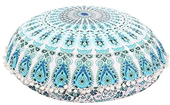 【中古】【輸入品・未使用】(1) - Large 80cm Round Pillow Cover%ｶﾝﾏ% Decorative Mandala Pillow Sham%ｶﾝﾏ% Indian Bohemian Ottoman Pouffes%ｶﾝﾏ% Pom Pom Pillow Cases%