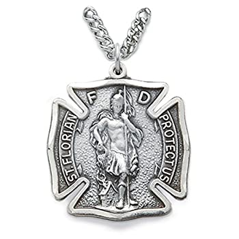 【中古】【輸入品・未使用】スターリングシルバー1???1?/ 8インチ消防士シールドフロリアヌスMedal on 24インチステンレススチールチェーン