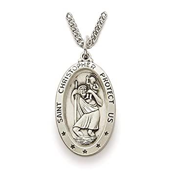 【中古】【輸入品・未使用】スターリングシルバー楕円形Saint Christopher with保護米国Medalキリスト、1インチ