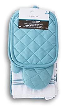 【中古】【インポート品・未当て嵌める】Blue Topaz Kitchen Towel Set 5 Piece- Pot Holders%ｶﾝﾏ% Oven Mitt%ｶﾝﾏ% and Terry Kitchen Towels