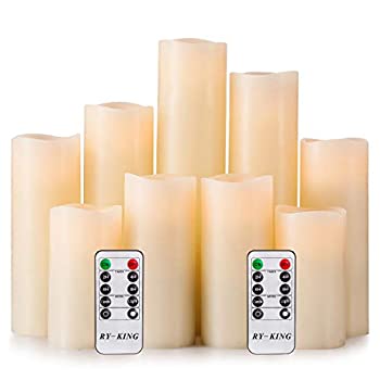 【中古】【輸入品・未使用】(Ivory%カンマ% Set of 9) - Ry-king 10cm 13cm 15cm 18cm 20cm 23cm Pillar Flickering Flameless LED Candles with 10-key Remote Timer%カンマ% Set|スカイマーケットプラス