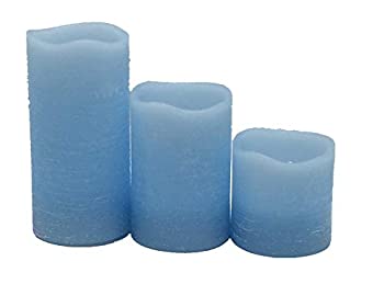 【中古】【輸入品・未使用】ピラーライトブルー素朴なワックスLEDキャンドルwith Meltエッジ、dia2インチTall 2、3、4、インチ、3のセット、Highlighted Warm Amber Glowing|スカイマーケットプラス