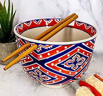 【中古】【輸入品・未使用】Japanese Design Diamond Motif Contrast Ceramic Ramen Udong Noodle Soup Bowl and Chopsticks Set Great Gift For College Students Housewar|スカイマーケットプラス