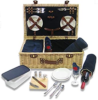 【中古】【輸入品・未使用】Picnic Pack Classic Wicker Picnic Basket Royal Blue%ｶﾝﾏ% Upscale Service for 4 with Fleece Blanket [並行輸入品]