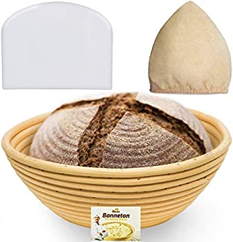【中古】【輸入品・未使用】(9 Inch) Banneton Proofing Basket + Free Bowl Scraper \u0026 Cloth Liner - Perfect Bread Loaf Shape Flour Round Rising Rattan Wicker Wood Ha