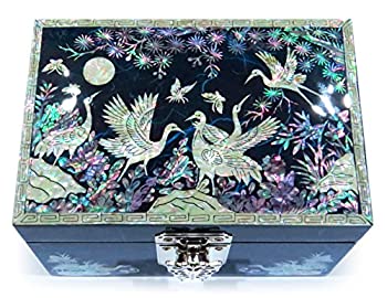 【中古】【輸入品・未使用】MADDesign RA-059 ジュエリーボックス リングオーガナイザー ハンドメイド マザーオブパール 貝殻 象眼 ミラー蓋 クレーン ブルー
