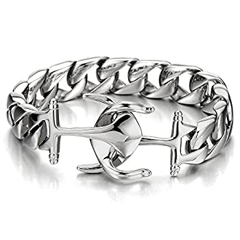 【中古】【輸入品・未使用】Exquisite Stainless Steel Mens Boys Marine Anchor Curb Chain Bangle Bracelet Silver Colour Polished|スカイマーケットプラス