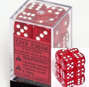 【中古】【輸入品・未使用】Translucent 16mm d6 Red w/White Dice Block 12 pipped dice [並行輸入品]｜スカイマーケットプラス