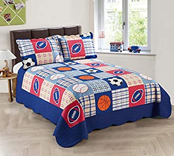 【中古】【輸入品・未使用】[MK ホーム]MK Home Mk Collection Bedspread set Sport Football Basketball Baseball Dark Blue B01ICAVETA [並行輸入品]｜スカイマーケットプラス