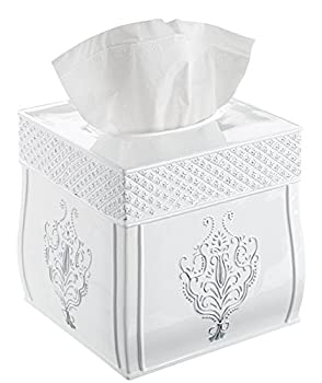 【中古】【インポート品・未当て嵌める】(White) - Tissue Box Cover Square%ｶﾝﾏ% Decorative Square Tissue Box Holder is Finished インチ Beautiful Vintage White Bathroom Accessories