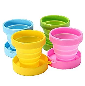【中古】【輸入品・未使用】Ueasy 折り畳み コップ 携帯コップ 蓋付き 170ML 大容量4色セット （グリーン イエロー ブルー ピンク）アウトドアや旅行に最適 [並行輸入品]
