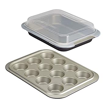 【中古】【輸入品・未使用】(Onyx) - Anolon 46566 3 Piece Nonstick Bakeware Set with Shared Lid%カンマ% Onyx/Pewter|スカイマーケットプラス