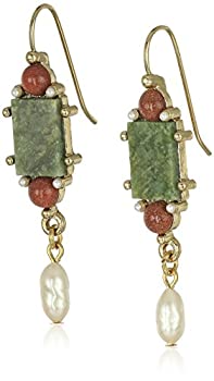 【中古】【輸入品・未使用】1928 Jewelry ゴールドトーン 半貴石 アベンチュリン グリーン 長方形 ドロップイヤリング