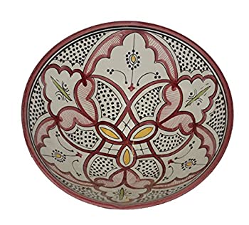 【中古】【インポート品・未当て嵌める】陶芸どんぶり鉢 モロッコ王国風お手てお手伝いさん 目覚ましいなサービングピース 生々しい色つや 12in