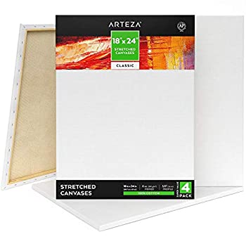 【中古】【輸入品・未使用】Arteza 18x24インチ 無地 ストレッチキャンバス、4枚パック、下塗り済み、綿100%、アクリルポーリング、油絵具、水性絵具用、プロのアーティスト