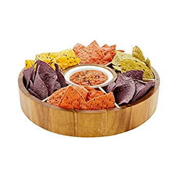 【中古】【インポート品・未当て嵌める】心付け\u0026ディップボウル サルササービングプラッター 木製チップディップボウル 12in アカシア白木\u0026瀬戸ものディップボウル 赤ちょうちん/心付け/ハ