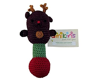 【中古】【インポート品・未当て嵌める】Baby Rattle - Reindeer Brown - Soft%ｶﾝﾏ% Charming and Cuddly%ｶﾝﾏ% Hand Crocheted with Organic Bamboo Viscose Yarn - KidStyle by Amikins