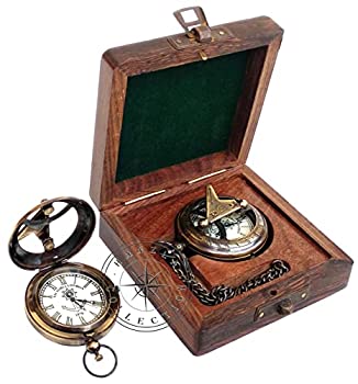 【中古】【輸入品・未使用】Hanzla Collection ヴィンテージ 海洋風 プッシュボタン 日時計 コンパス スタイル アンティーク 真鍮 航海 懐中時計｜スカイマーケットプラス