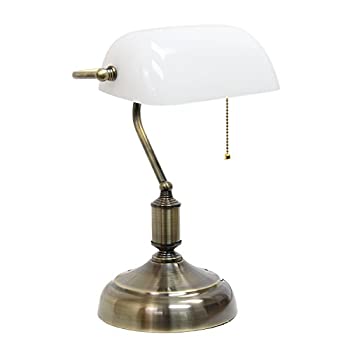 【中古】【輸入品・未使用】単純なデザインホームlt3216-wht簡単な設計Executive Banker 's Desk Lamp withガラスシェード ホワイト LT3216-WHT 1
