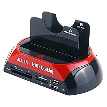 【中古】【インポート品・未当て嵌める】WANLONGXIN 876C-J USB 2.0 to SATA Dual Bay External Hard Drive Docking Station with Offline Clone Function and Card Reader USB 2.0 Hub%
