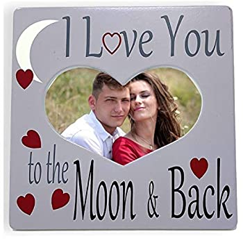 I Love You フォトフレーム ハート型の写真開口部 Loving To The Moon And Back の言葉 ハートとムーンデザイン バレンタインデー 記 公式