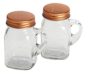 【中古】【インポート品・未当てはめる】Olde Thompson 3771-03 Mason Jar Salt and Pepper Shaker Set%ｶﾝﾏ% Copper Lids