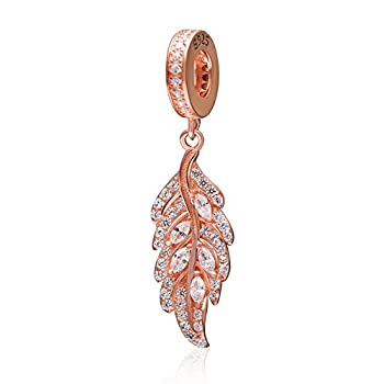 【中古】【輸入品・未使用】(Plated Rose Gold feathers) - Feather Charm 925 Sterling Silver Wings Beads fit for Women Charms Bracelets (Plated Rose Gold feathers)