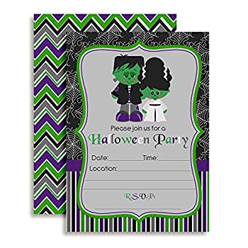 【中古】【輸入品・未使用】Frankenstein Halloween Party Invitations%ｶﾝﾏ% Ten 13cm x 18cm Fill In Cards with 10 White Envelopes by AmandaCreation｜スカイマーケットプラス