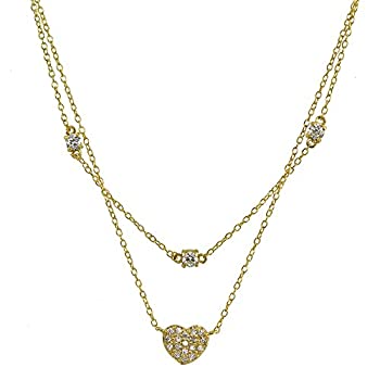 【中古】【輸入品・未使用】GemStar USA スターリングシルバー キュービックジルコニア ハートレイヤーチョーカーネックレス