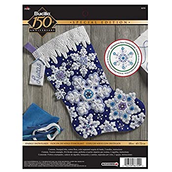 【中古】【インポート品・未当て嵌める】Bucilla 46糎 Christmas Stocking Felt Applique Kit%ｶﾝﾏ% 86709 Sparkle Snowflakes