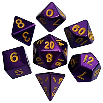【中古】【輸入品・未使用】Purple Painted Solid Metal Dice with Gold Numbers 16mm (5/8in) 7-Dice Set Metallic Dice Games